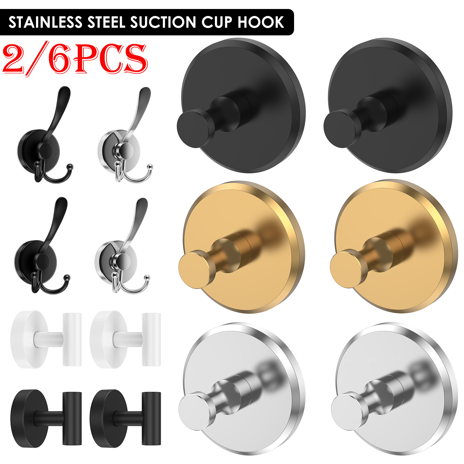Kitchen Appliances Shelves - 2/6Pcs Stainless Steel Suction Cup Hook